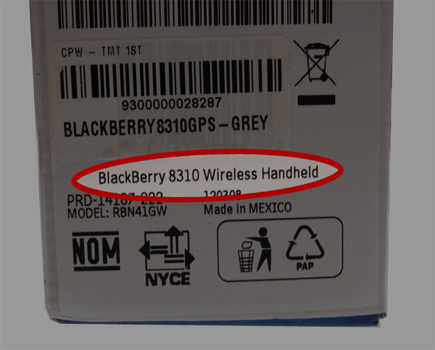 Model Number Printed on BlackBerry Box