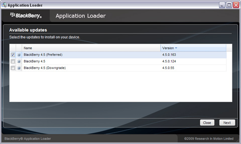 Update BlackBerry Firmware - Select Software Version to Install
