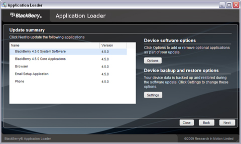 Update BlackBerry Firmware - Select Applications to Install