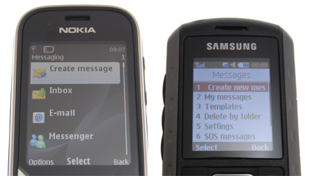 Messaging options on the 3720 Classic & Samsung Solid Extreme