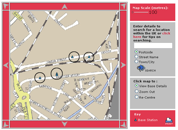 Transmitter Locations on Sitefinder