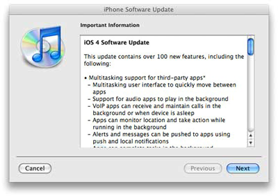 Updating to iOS4