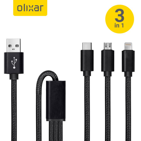 Olixar 3-in-1 USB-C, Lightning & Micro USB Braided Tough Cable