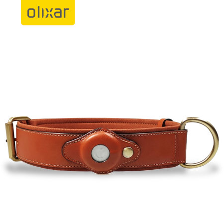 Olixar Apple AirTags Genuine Leather Pet Collar - Brown