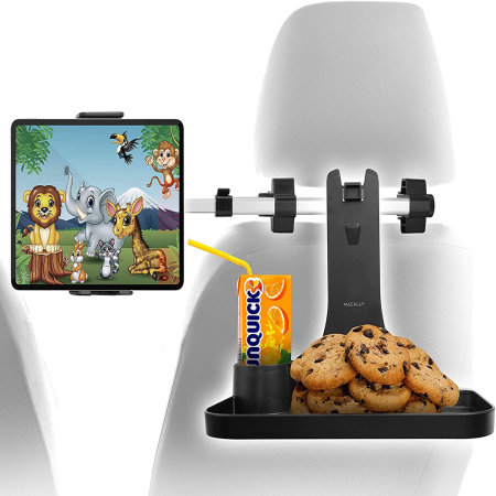 Macally Universal Tablet Headrest Mount With Tray Table & Cup Holder